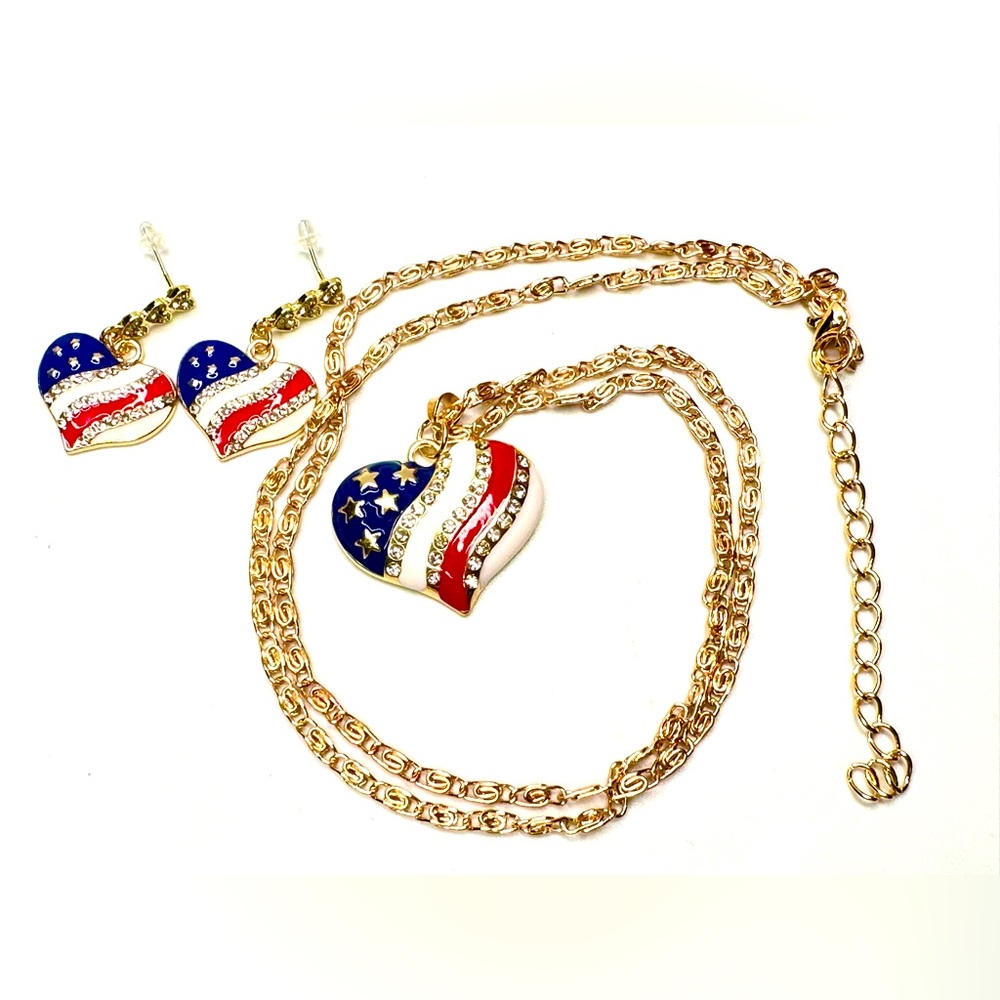 NWT - USA 250th Birthday Red, White and Blue Heart Jewelry Set